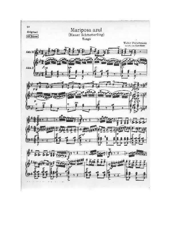 télécharger la partition d'accordéon Mariposa Azul (Blauer Schmetterling) (Duo d'Accordéons) (Arrangement : Curt Mahr) (Original : 48 Bässe) (Tango) au format PDF