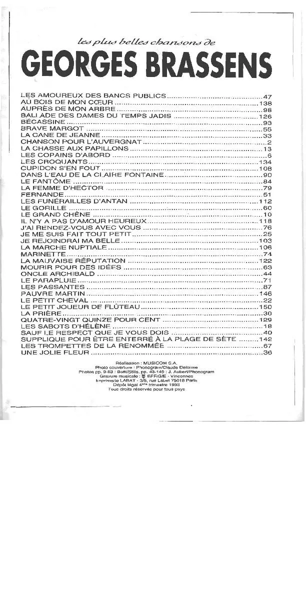 télécharger la partition d'accordéon Les plus belles chansons de Georges Brassens (40 titres) au format PDF