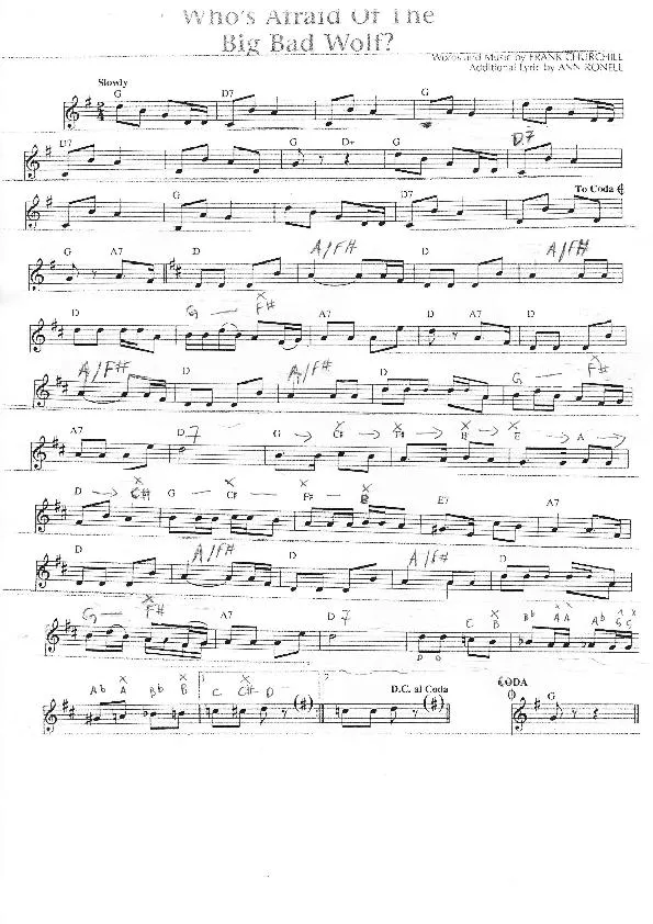 télécharger la partition d'accordéon Whose afraid by the big bad wolf (Qui a peur du grand méchant louop) au format PDF