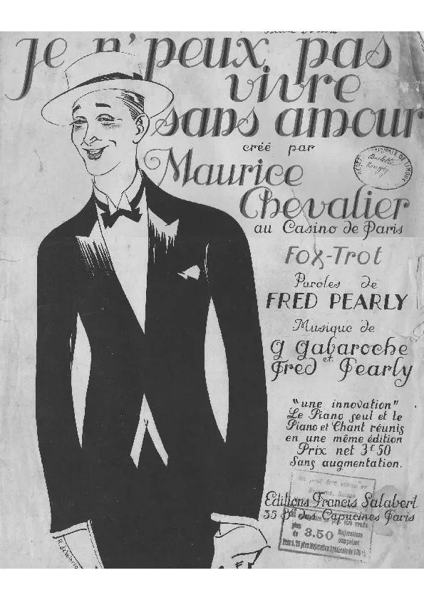 télécharger la partition d'accordéon Je n' peux pas vivre sans amour (Chant : Maurice Chevalier) (Fox Trot) au format PDF