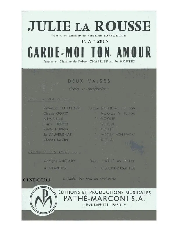 télécharger la partition d'accordéon Julie la rousse (Valse) au format PDF