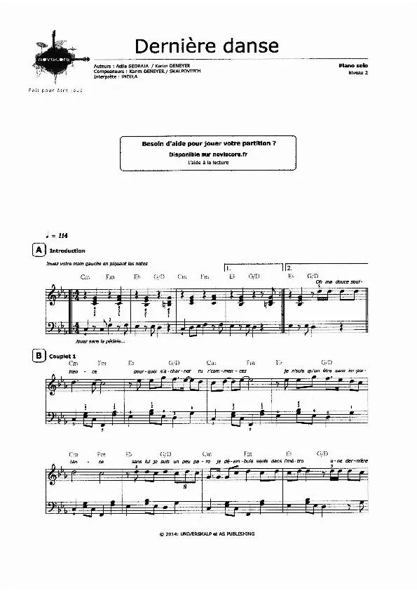 télécharger la partition d'accordéon Dernière danse (Interprète : Indila) au format PDF