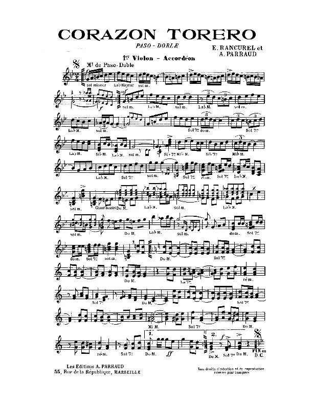 télécharger la partition d'accordéon Corazon Torero (Paso Doble) au format PDF