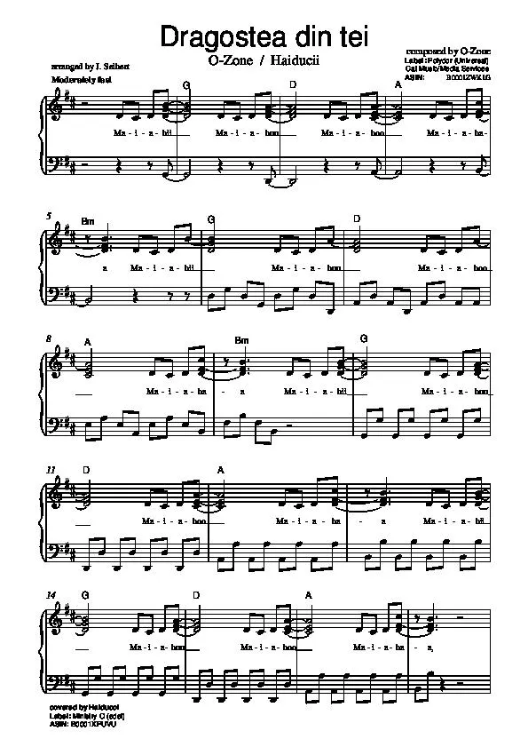 télécharger la partition d'accordéon Dragostea Din Tei (Haiducii) (Arrangement : J Seibert) au format PDF