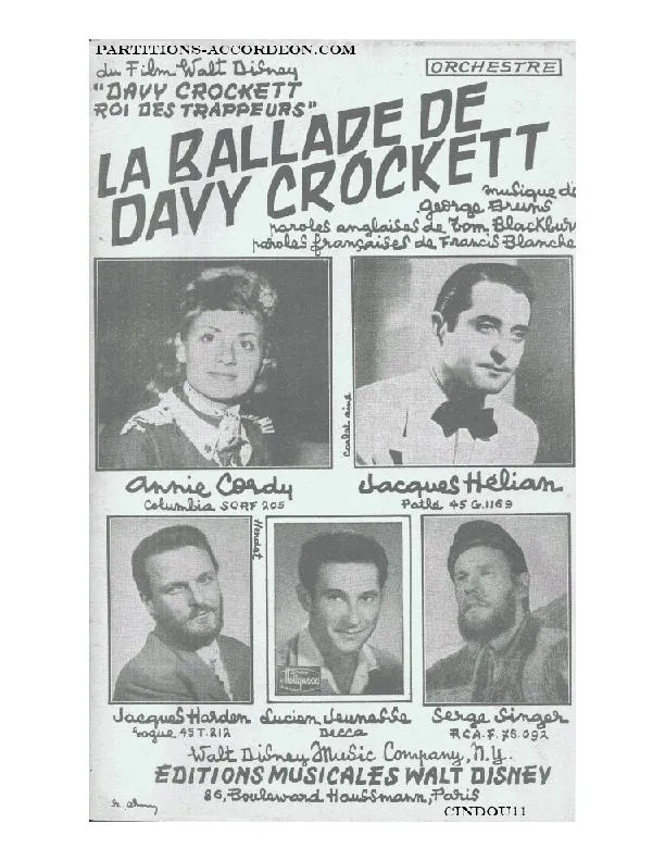 télécharger la partition d'accordéon La ballade de Davy Crockett (Ballad of Davy Crockett) (Orchestration Complète) au format PDF