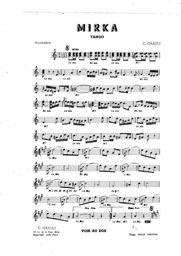 télécharger la partition d'accordéon Mirka (Tango) au format PDF