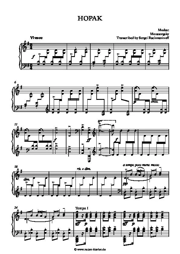 télécharger la partition d'accordéon Hopak (Transcription : Sergueï Rachmaninov) (Piano) au format PDF