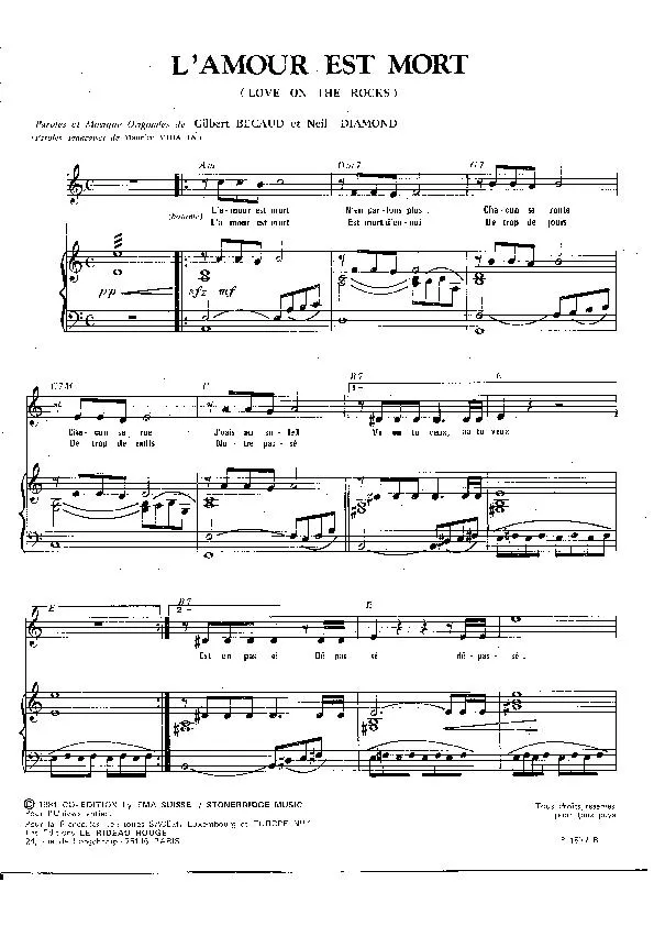 télécharger la partition d'accordéon L'amour est mort (Love on the rocks) au format PDF
