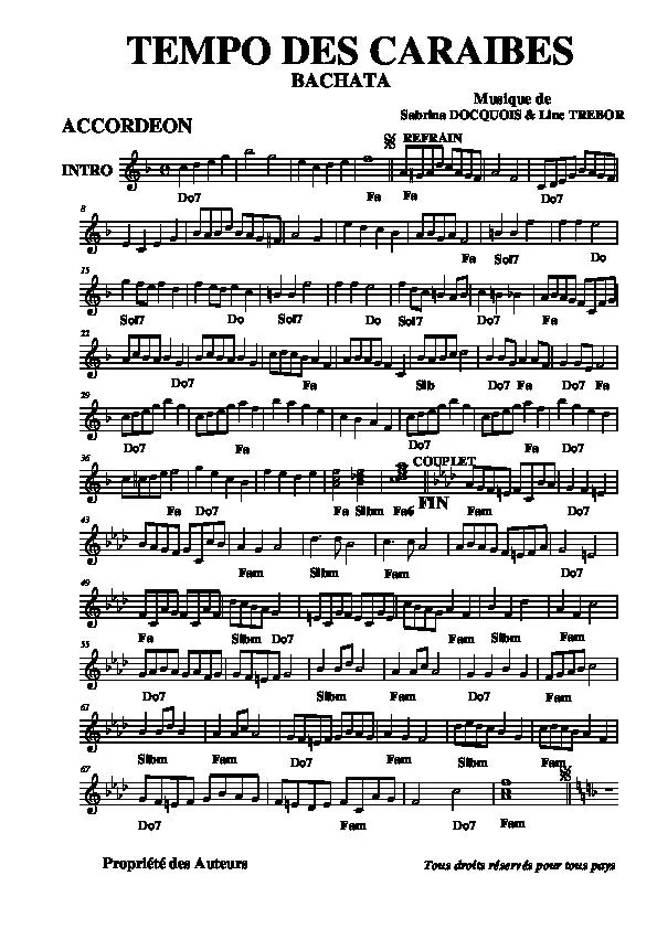 télécharger la partition d'accordéon Tempo des Caraïbes (Bachata) au format PDF