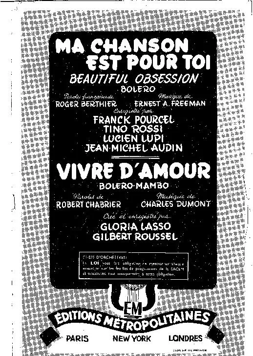 télécharger la partition d'accordéon Ma chanson est pour toi (Beautiful Obsession) (Boléro) au format PDF