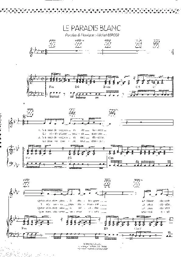 télécharger la partition d'accordéon Le paradis blanc au format PDF