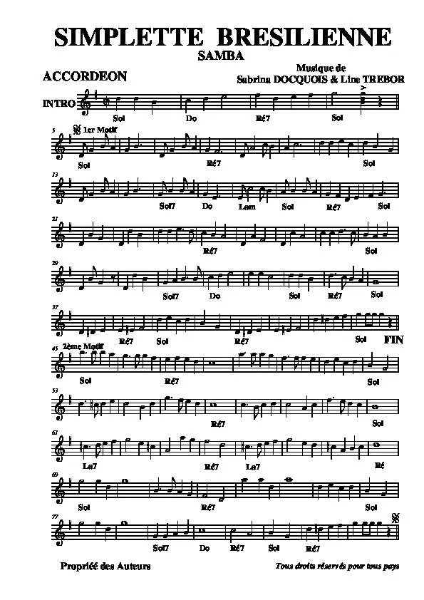 télécharger la partition d'accordéon Simplette Brésilienne (Samba) au format PDF