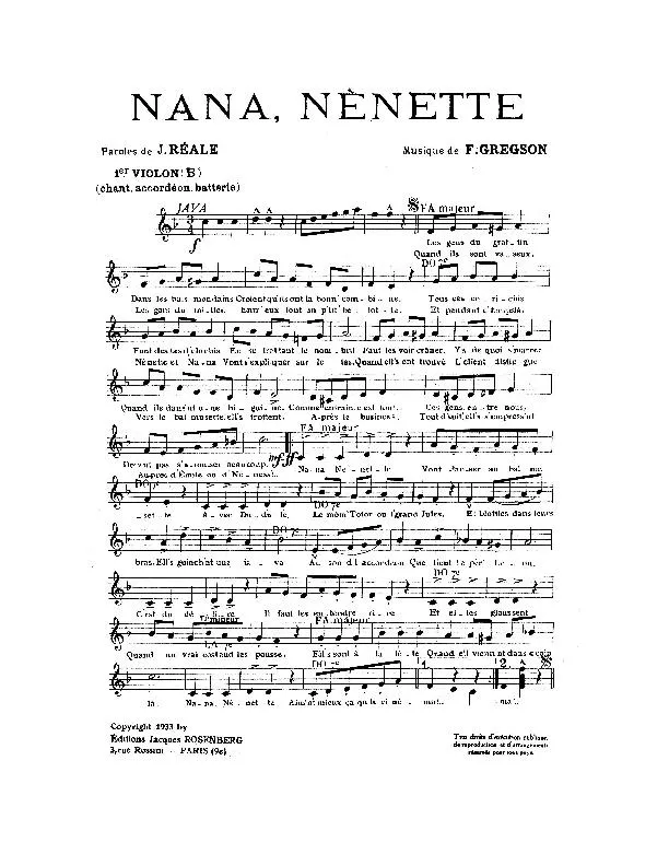 télécharger la partition d'accordéon Nana Nénette (Java) au format PDF