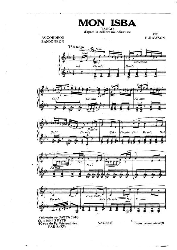 télécharger la partition d'accordéon Mon Isba (D'aprés la célèbre mélodie Russe) (Tango)  au format PDF