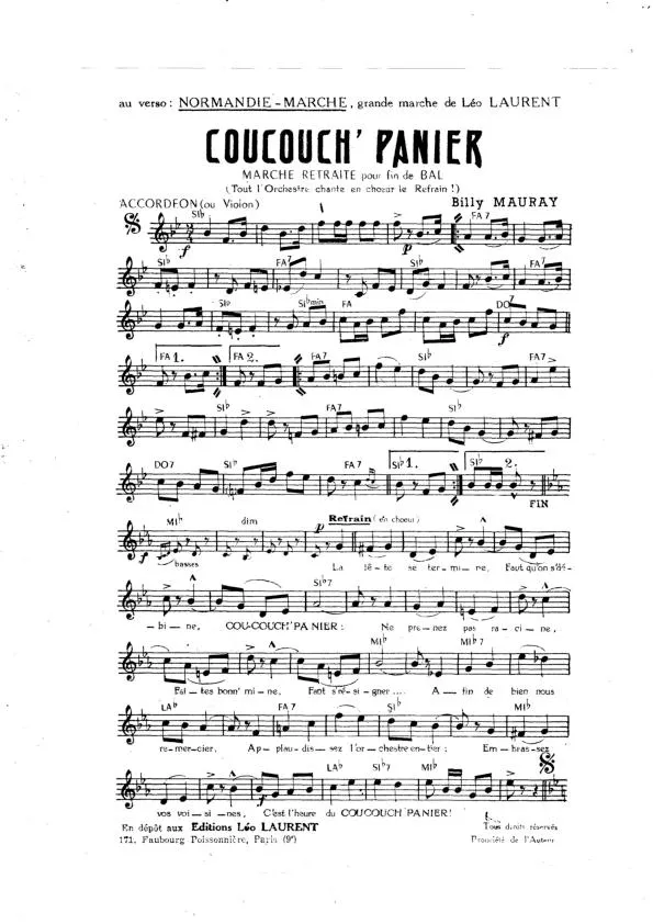 télécharger la partition d'accordéon Coucouch' Panier (Orchestration) (Marche Retraite pour fin de bal) au format PDF