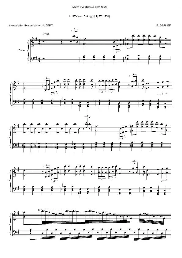 télécharger la partition d'accordéon Misty (Transcription : Michel Hubert) au format PDF