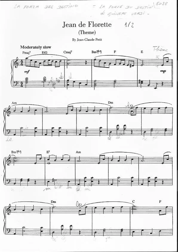 télécharger la partition d'accordéon Jean de Florette (La force du destin) (La forza  del destino) (Arrangement : Jean-Claude Petit) (Slow) au format PDF