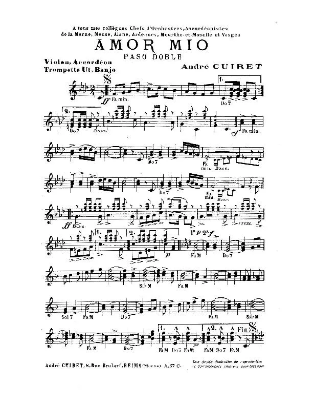 télécharger la partition d'accordéon Amor Mio (Paso Doble) au format PDF