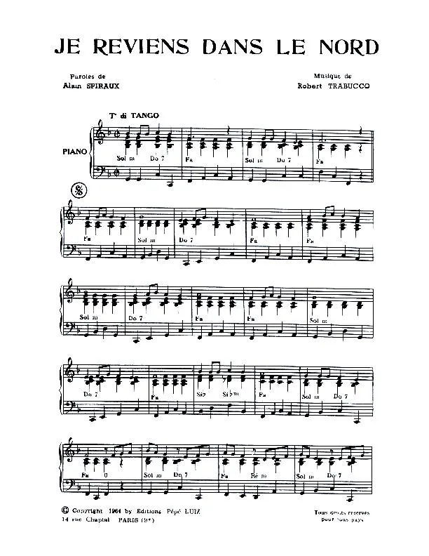 télécharger la partition d'accordéon Je reviens dans le nord (Orchestration) (Tango) au format PDF