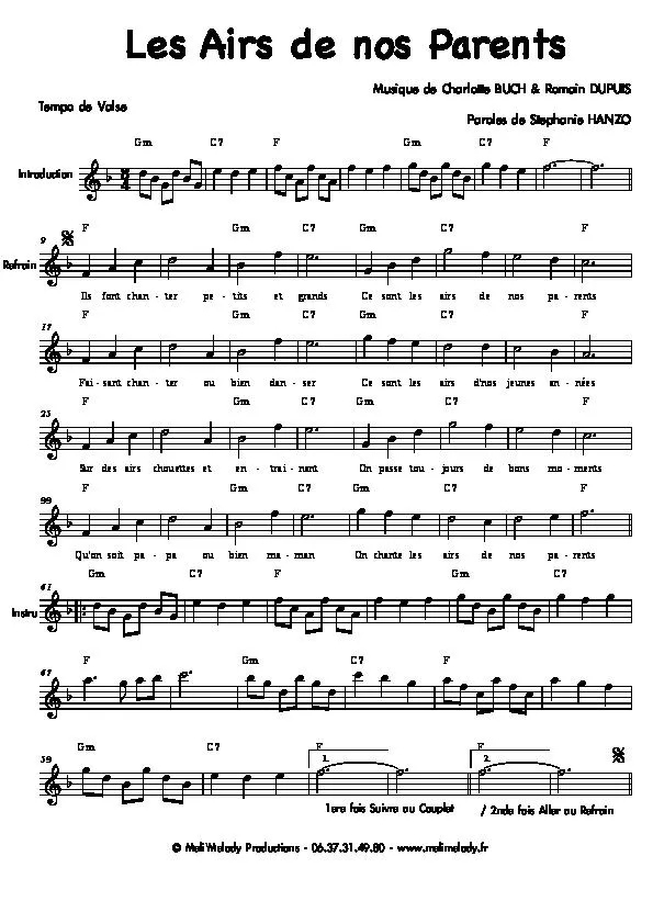 télécharger la partition d'accordéon Les airs de nos parents (Valse Chantée) au format PDF