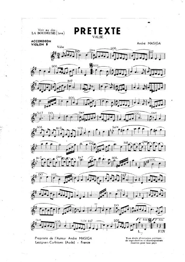 télécharger la partition d'accordéon Prétexte (Orchestration) (Valse) au format PDF