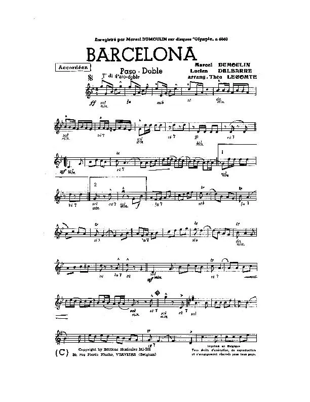 télécharger la partition d'accordéon Barcelona (Arrangement : Théo Lecomte) (Paso Doble) au format PDF