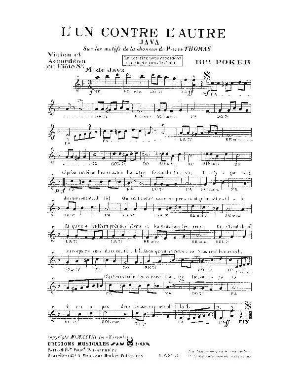 télécharger la partition d'accordéon L'un contre l'autre (Sur les motifs de la chanson de Pierre Thomas) (Java) au format PDF