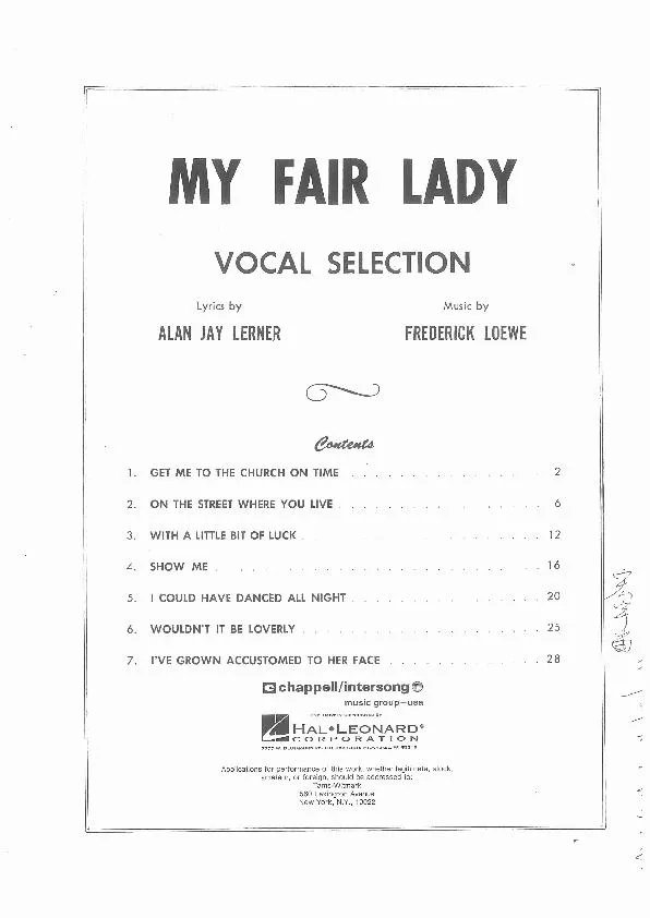 télécharger la partition d'accordéon My Fair Lady (7 titres) (Piano) au format PDF
