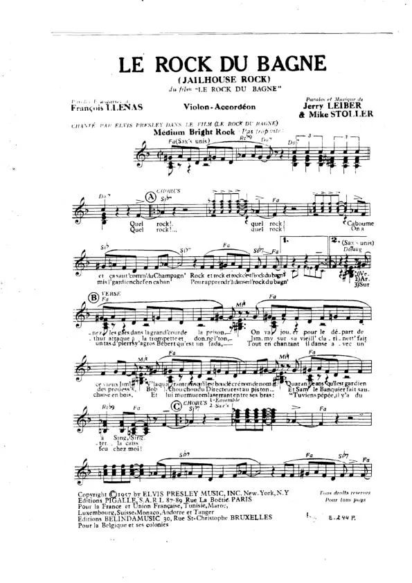 télécharger la partition d'accordéon Le rock du bagne (Jailhouse Rock) (Chant : Elvis Presley) (Orchestration) au format PDF