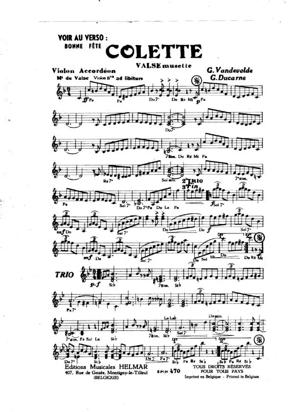 télécharger la partition d'accordéon Colette (Orchestration) (Valse Musette) au format PDF