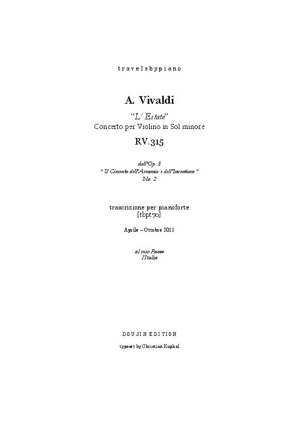 télécharger la partition d'accordéon L'Estate (Eté) (Arrangement pour Piano Solo) au format PDF
