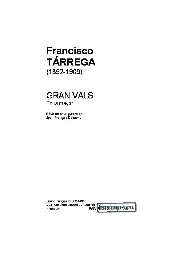 télécharger la partition d'accordéon Gran Valse (En la mayor) (Révision pour guitare de Jean-François Delcamp) au format PDF