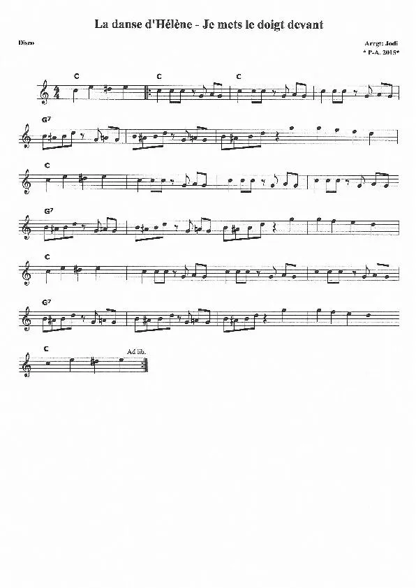 télécharger la partition d'accordéon La danse d'Hélène (Je mets le doigt devant) (Relevé) au format PDF