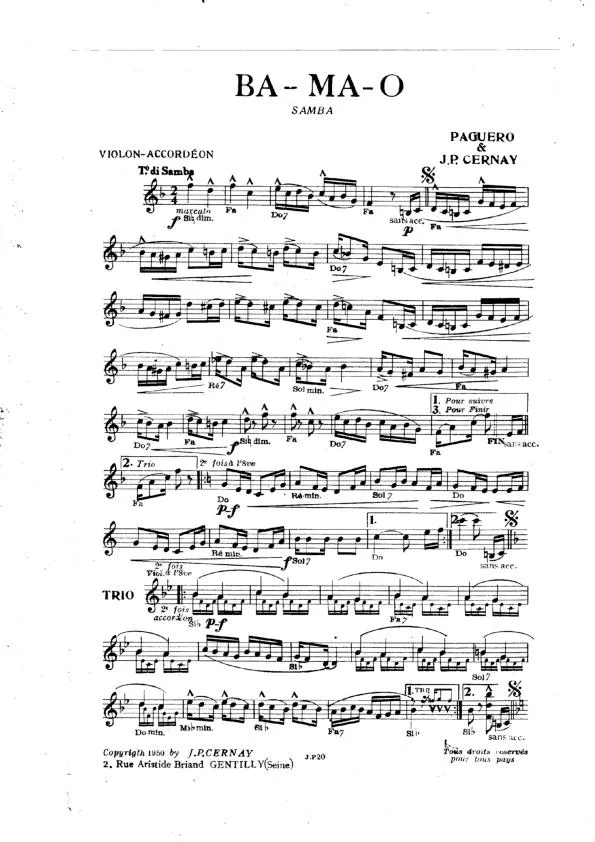 télécharger la partition d'accordéon Ba Ma O (Orchestration) (Samba) au format PDF