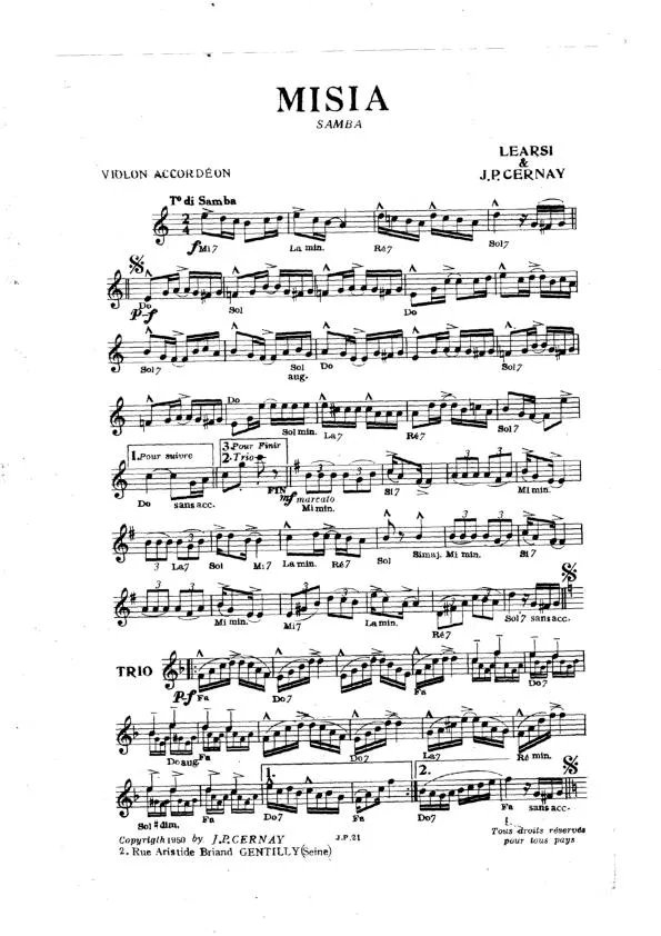 télécharger la partition d'accordéon Misia (Orchestration) (Samba) au format PDF