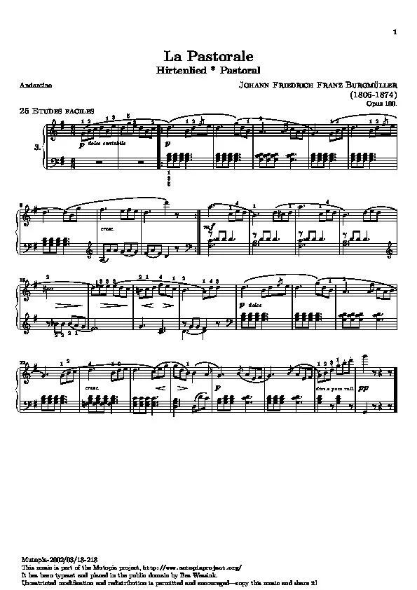 télécharger la partition d'accordéon La Pastorale (Hirtenlied Pastoral) au format PDF