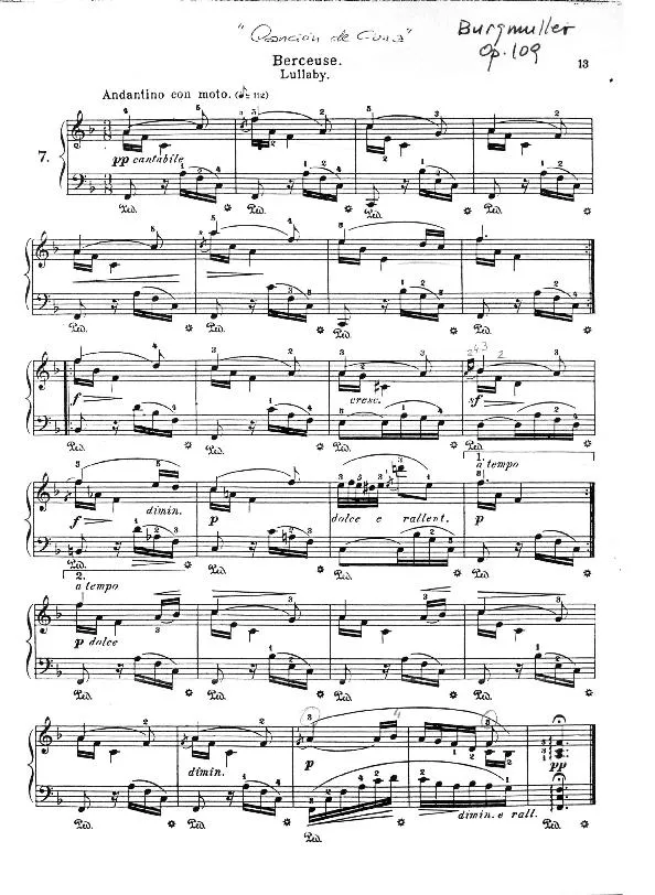 télécharger la partition d'accordéon Berceuse (Lullaby) (Etude n°7) au format PDF