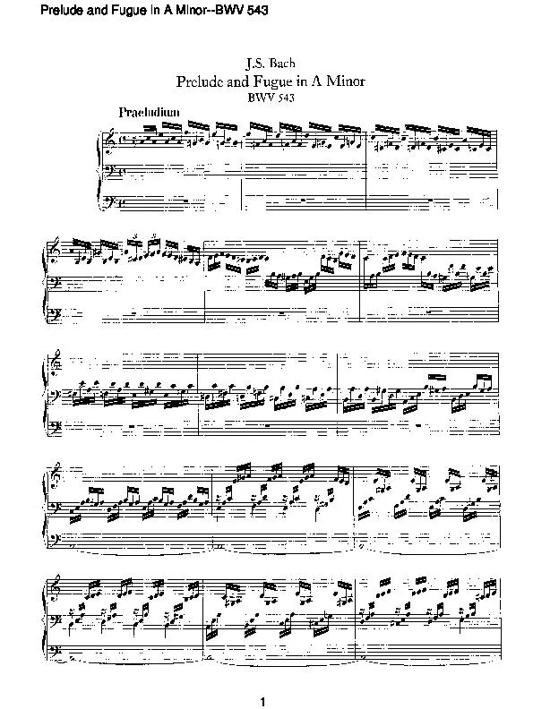 télécharger la partition d'accordéon Prelude and Fugue in A Minor BWV 543 (Orgue) au format PDF