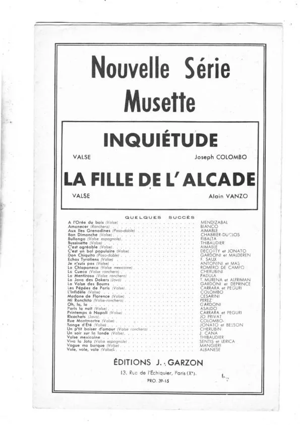 télécharger la partition d'accordéon Inquiétude (Valse) au format PDF