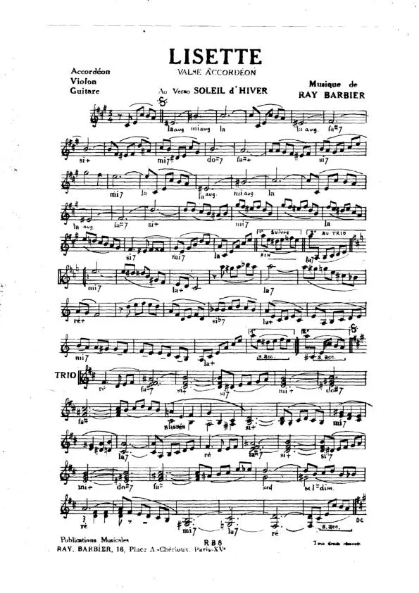 télécharger la partition d'accordéon Lisette + Soir d'hiver (Valse) au format PDF