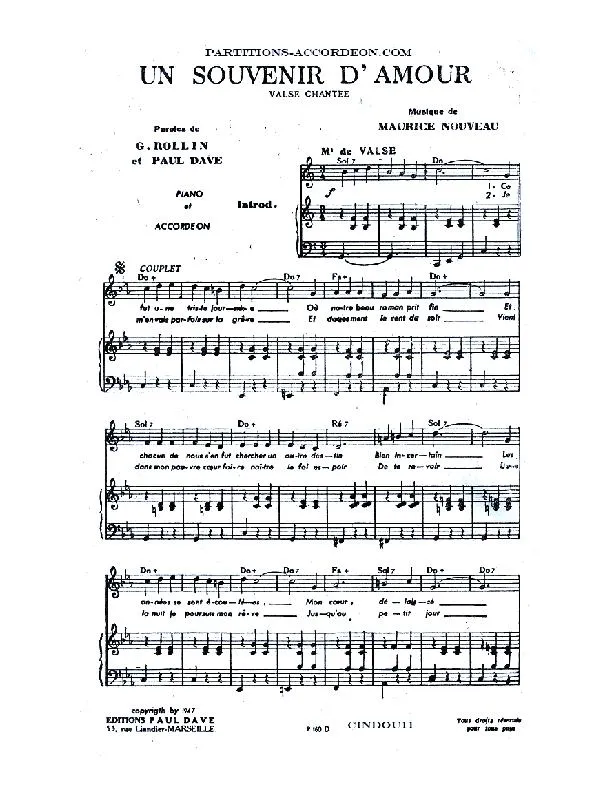 télécharger la partition d'accordéon Un souvenir d'amour (Valse Chantée) au format PDF