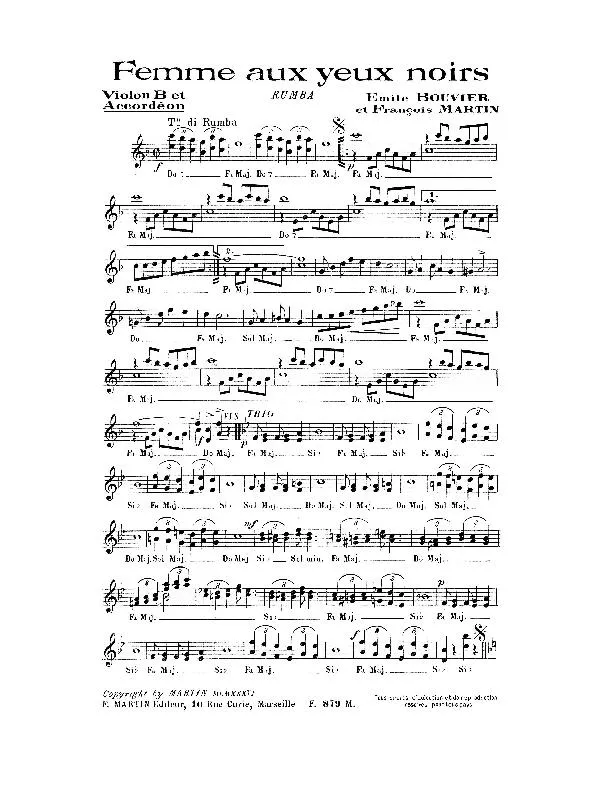 télécharger la partition d'accordéon Femme aux yeux noirs (Rumba) au format PDF