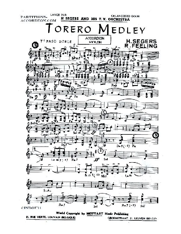télécharger la partition d'accordéon Torero Medley (Orchestration) (Paso Doble) au format PDF