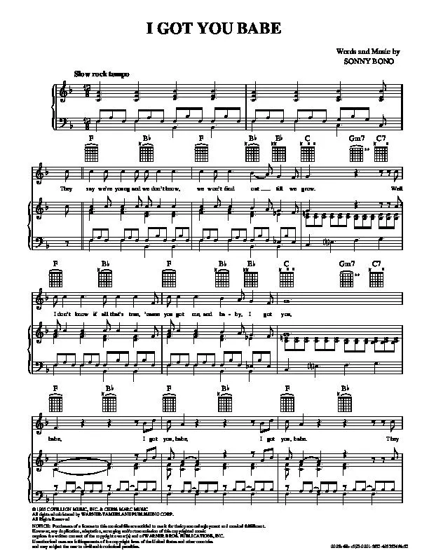 télécharger la partition d'accordéon I got you babe (Slow Rock) au format PDF