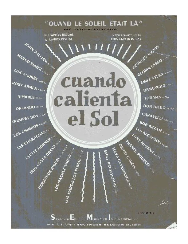 télécharger la partition d'accordéon Quand le soleil était là (Cuando calienta el sol) (Rock Lent) au format PDF