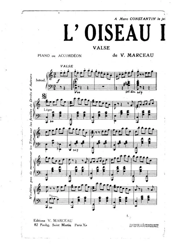 télécharger la partition d'accordéon L'oiseau du Paradis (Valse) au format PDF