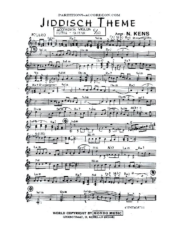 télécharger la partition d'accordéon Jiddisch Theme (Orchestration) (Boléro) au format PDF