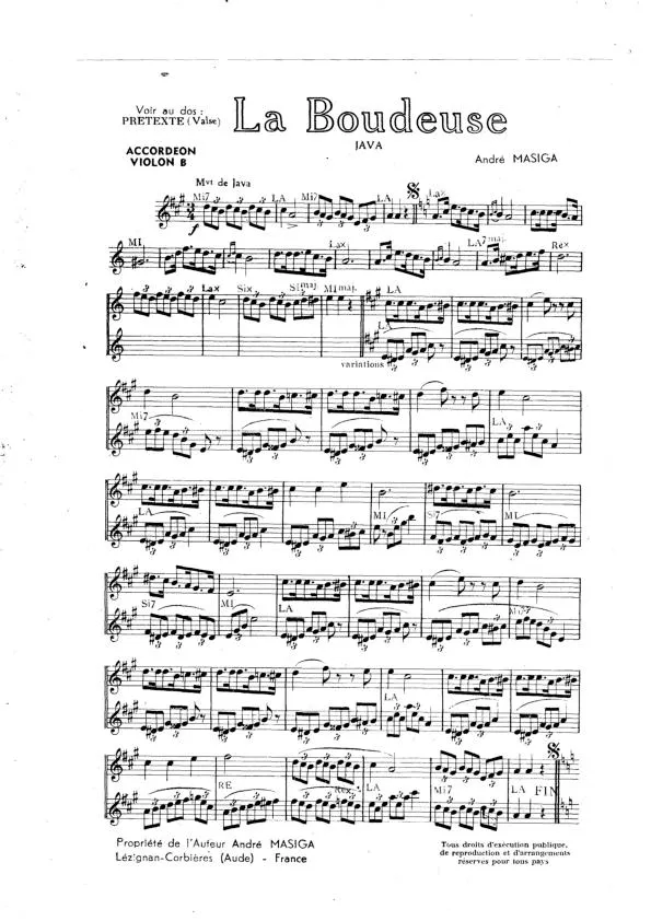 télécharger la partition d'accordéon La boudeuse (Orchestration) (Java) au format PDF