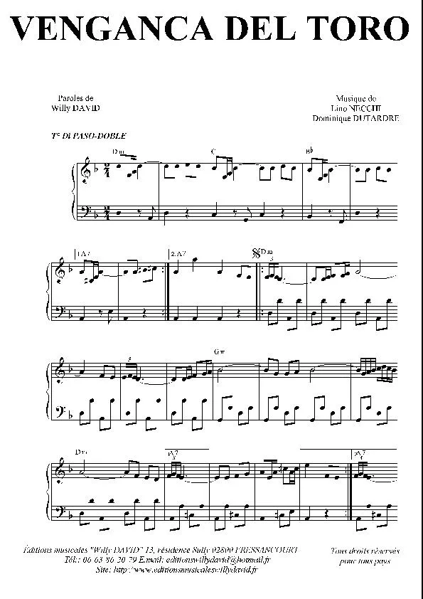 télécharger la partition d'accordéon Venganca del toro (Paso Doble) au format PDF