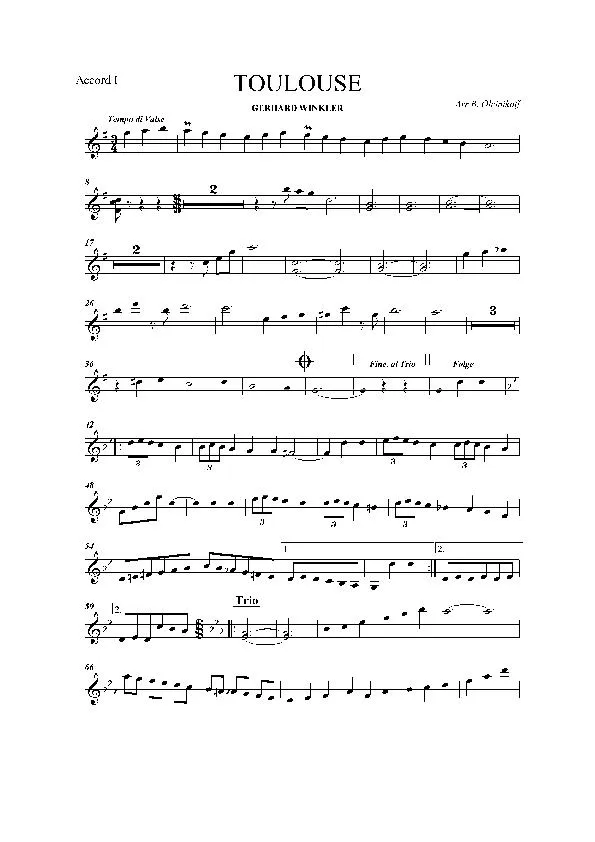 télécharger la partition d'accordéon Toulouse (Tuluza) (Accordéon Quartet + Bass Guitar) (Arrangement : B Oleinikov) (Conducteur) au format PDF